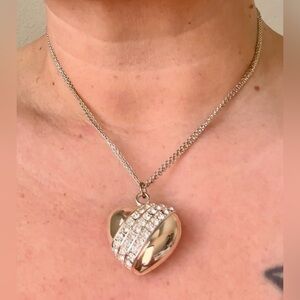 3D sterling silver heart choker necklace with 3 rows of lab diamonds over 1kt